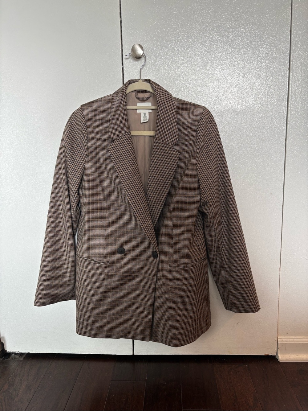 H&M Brown Plaid Double-Breasted Oversized Blazer